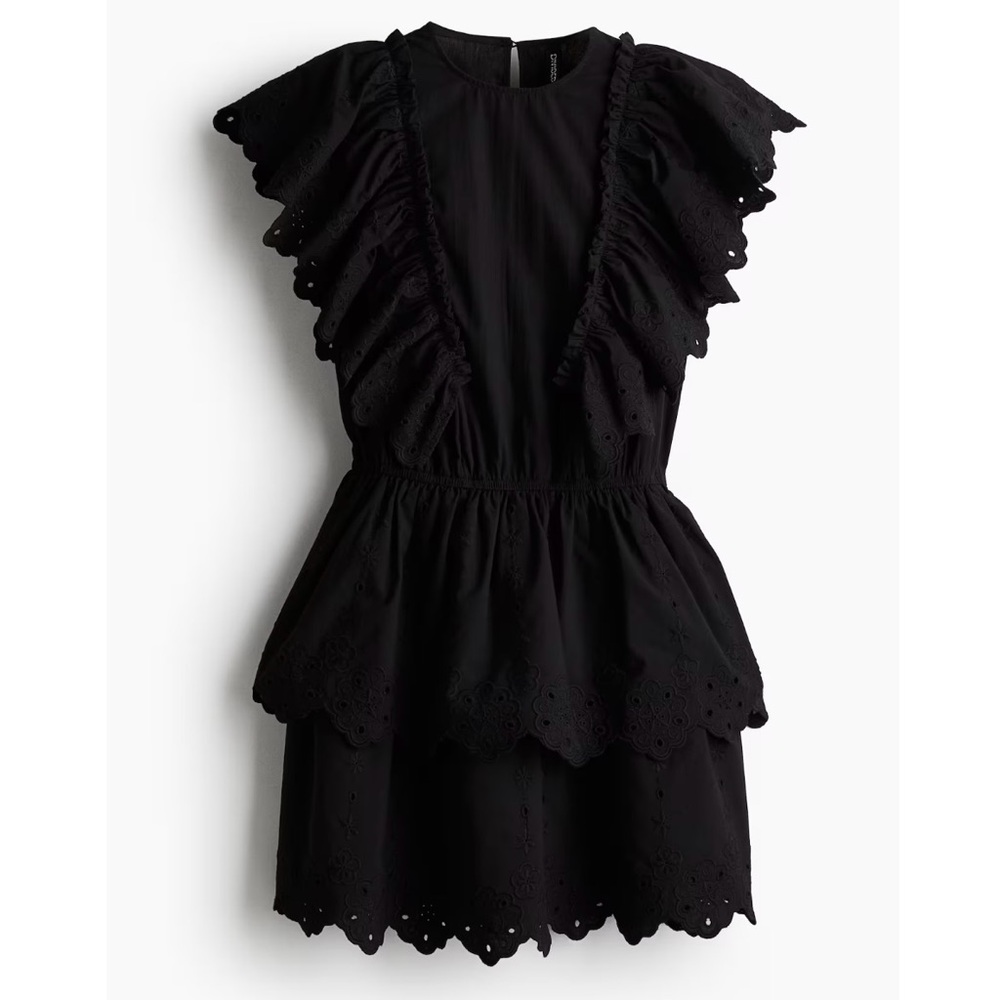 H&M Flounced Cotton Dress in black sz M